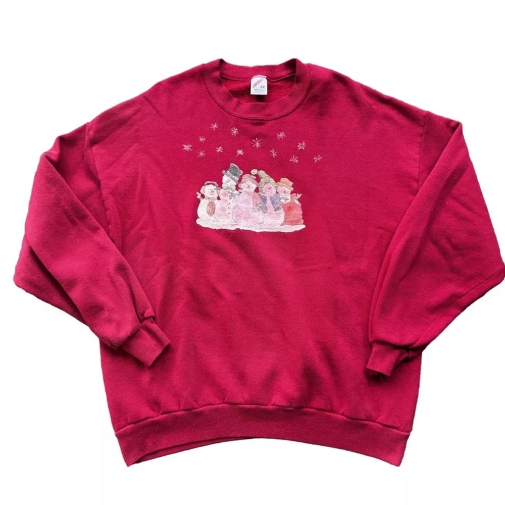 Vintage Jerzees Snowman Christmas Winter Crewneck size 2XL Made in‎ USA Cute